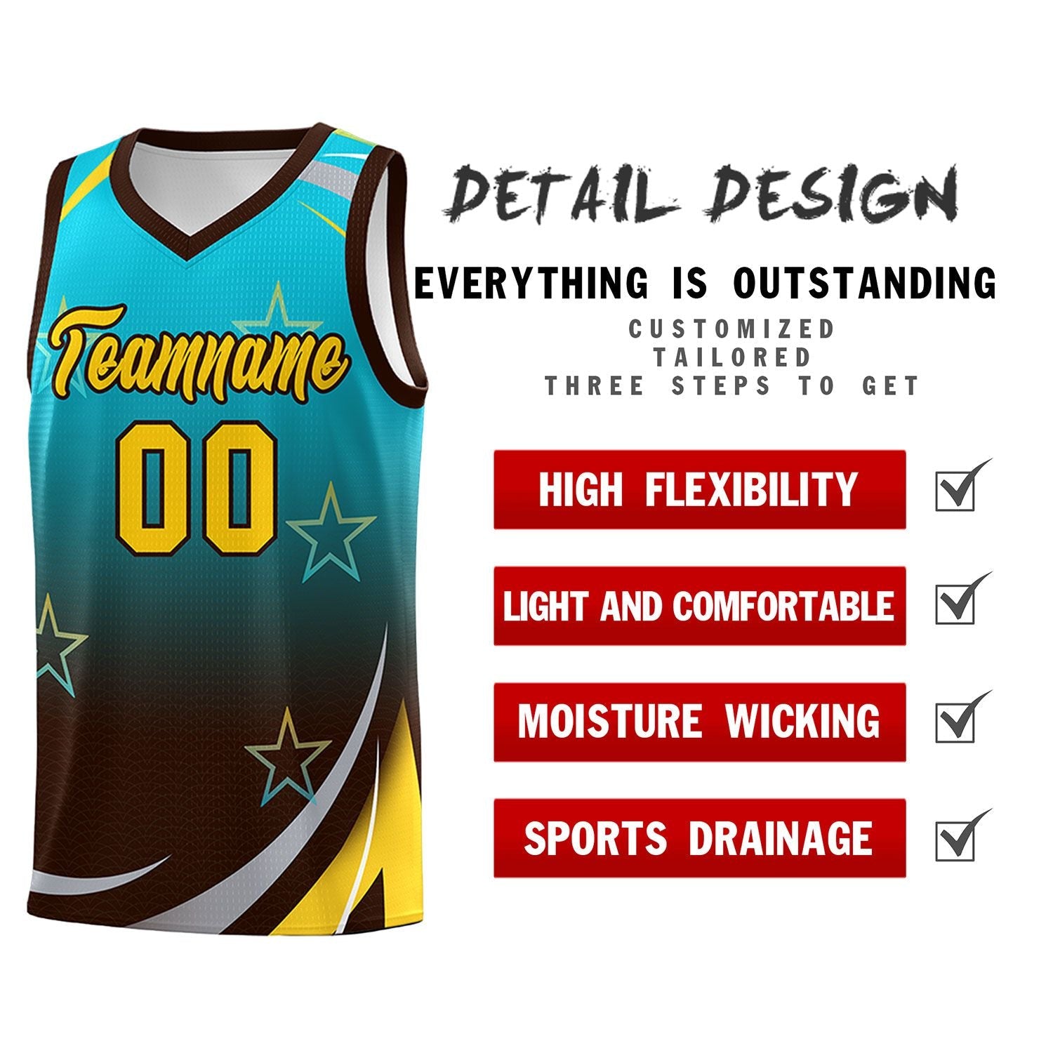 Custom Sky Blue Brown Gradient Star Graffiti Pattern Sports Uniform Basketball Jersey