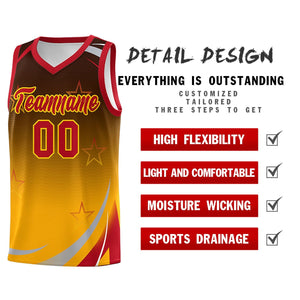 Custom Brown Yellow Gradient Star Graffiti Pattern Sports Uniform Basketball Jersey