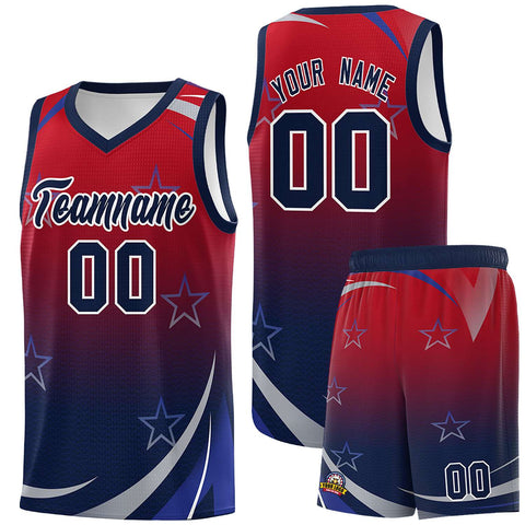 Custom Red Navy Gradient Star Graffiti Pattern Sports Uniform Basketball Jersey