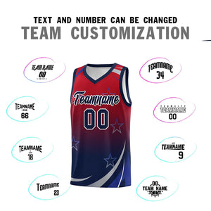 Custom Red Navy Gradient Star Graffiti Pattern Sports Uniform Basketball Jersey