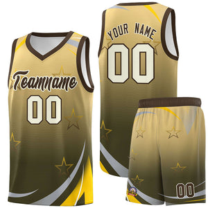 Custom Khaki Olive Gradient Star Graffiti Pattern Sports Uniform Basketball Jersey