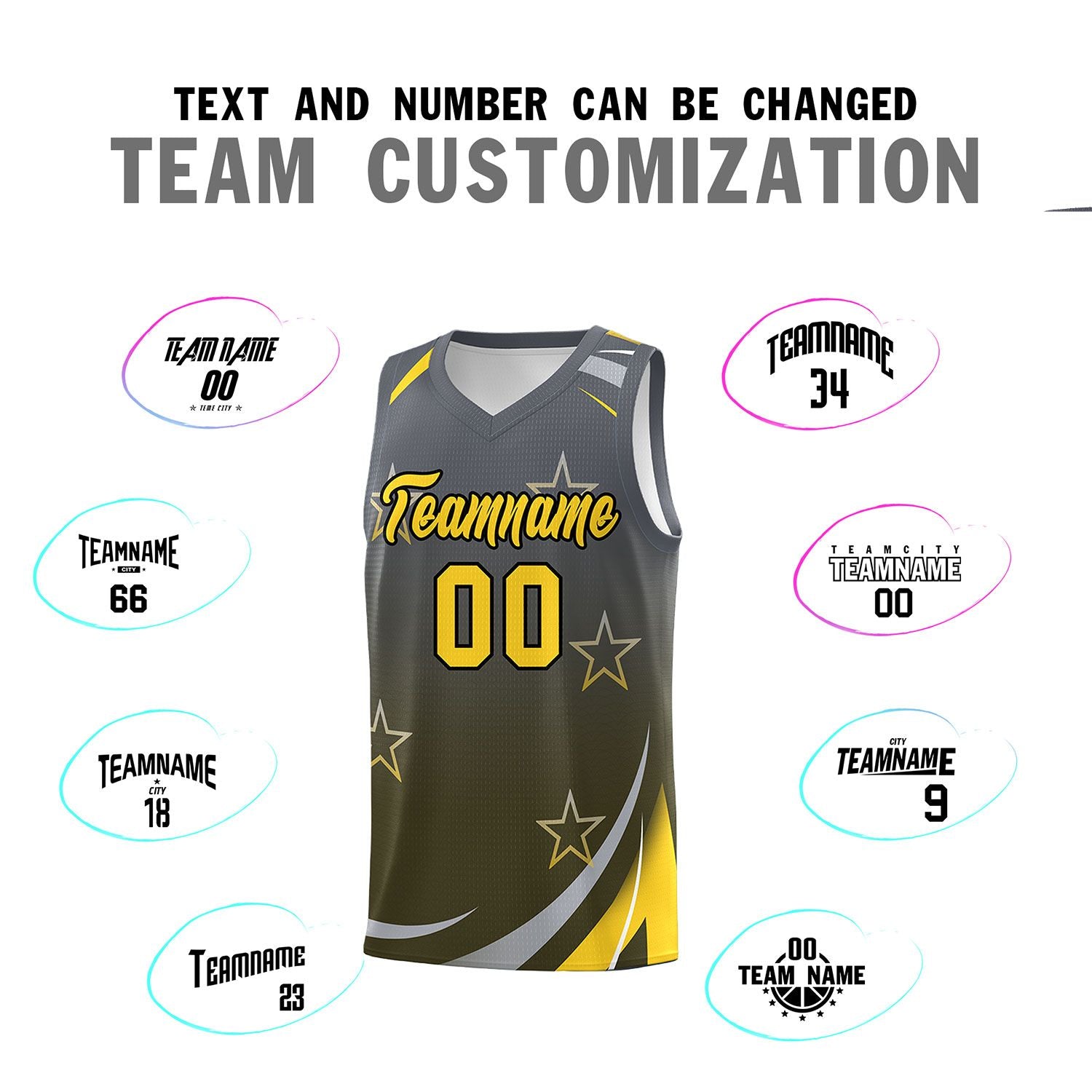 Custom Dark Gray Olive Gradient Star Graffiti Pattern Sports Uniform Basketball Jersey