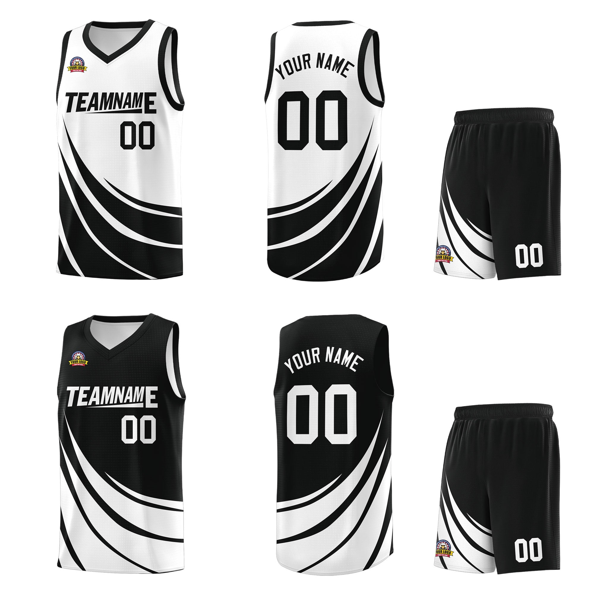 Custom Black White Double Side Sets Design Sportswear Basketball Jersey