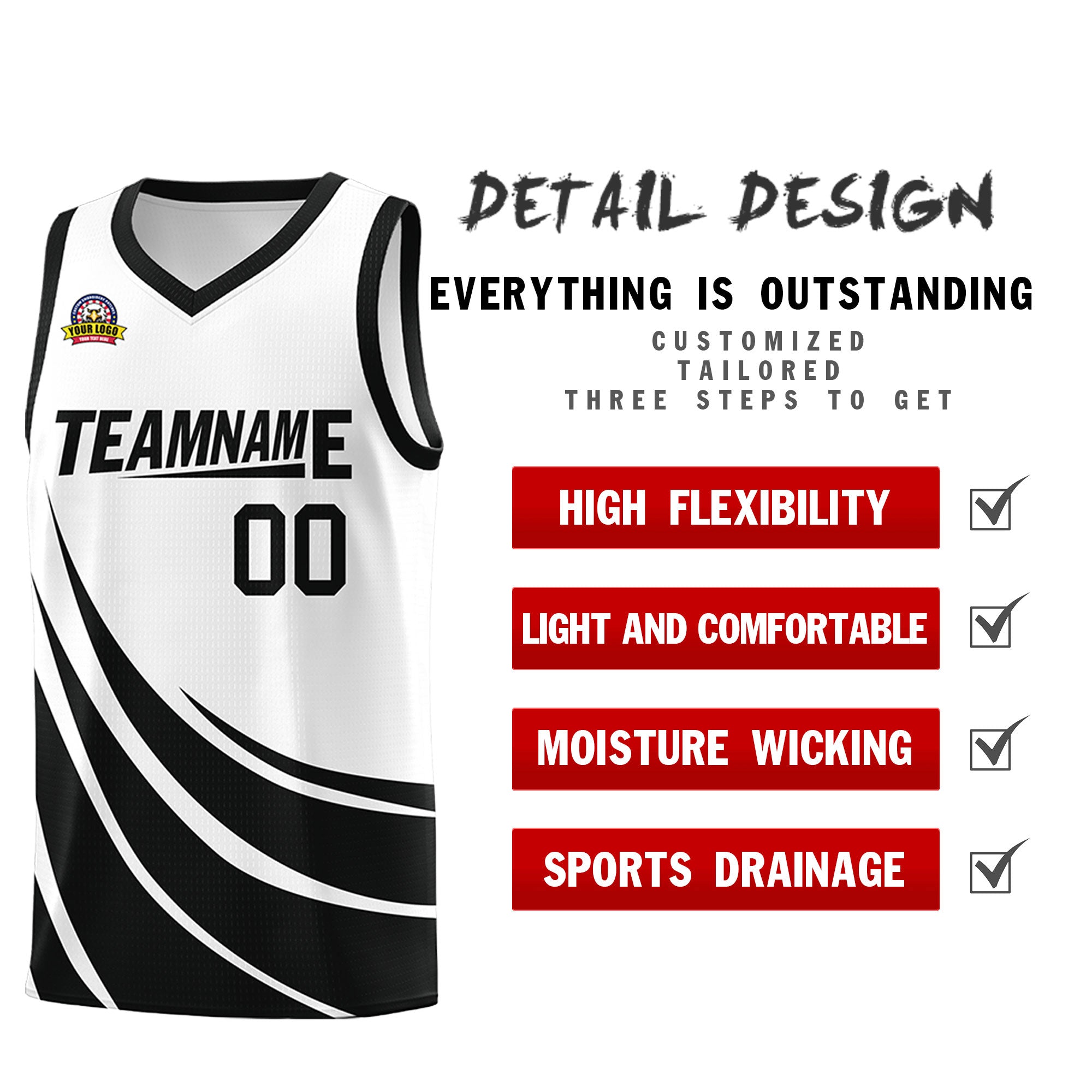 Custom Black White Double Side Sets Design Sportswear Basketball Jersey