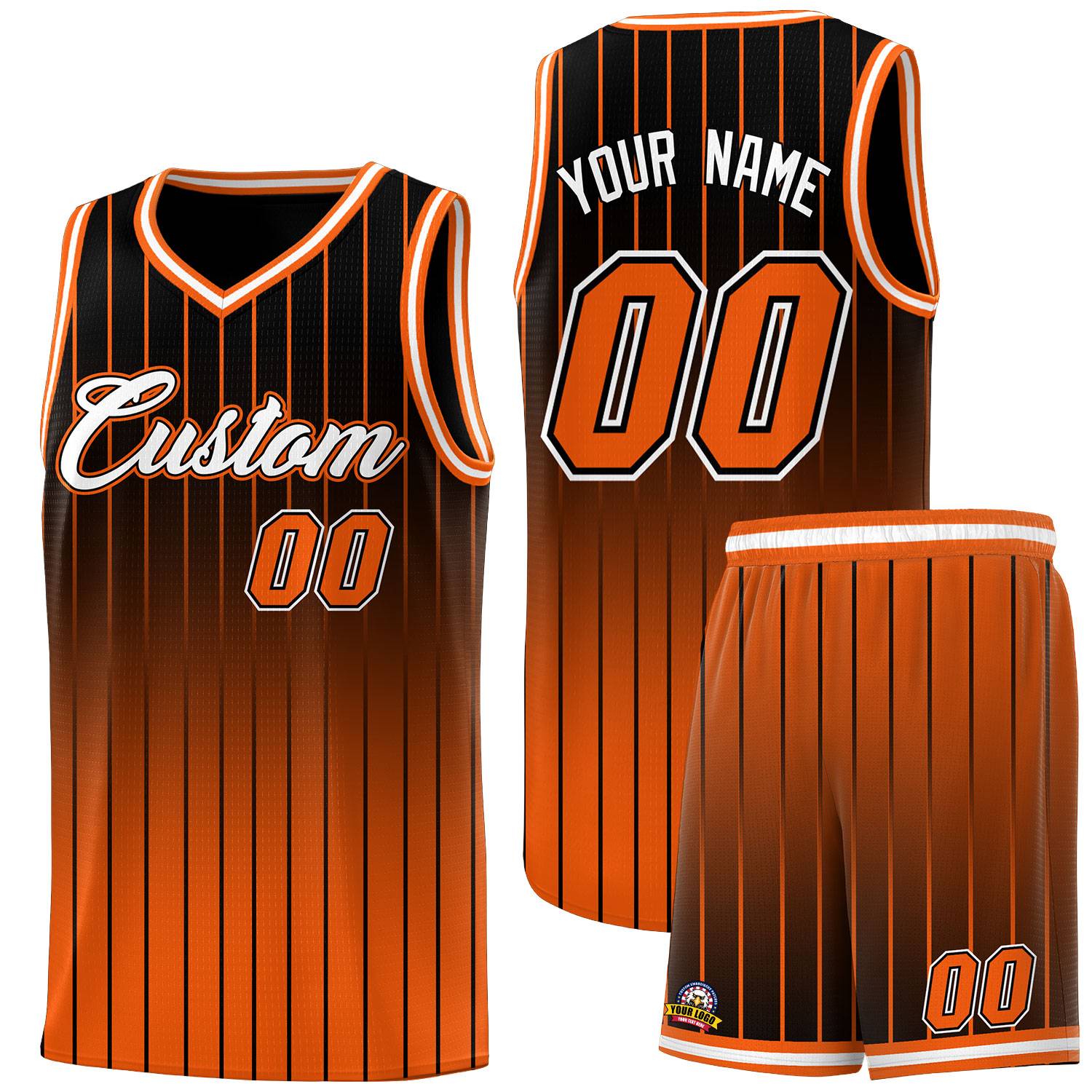 Custom Black Orange Gradient Fashion Sets Sports Stripe Uniform Basketball Jersey