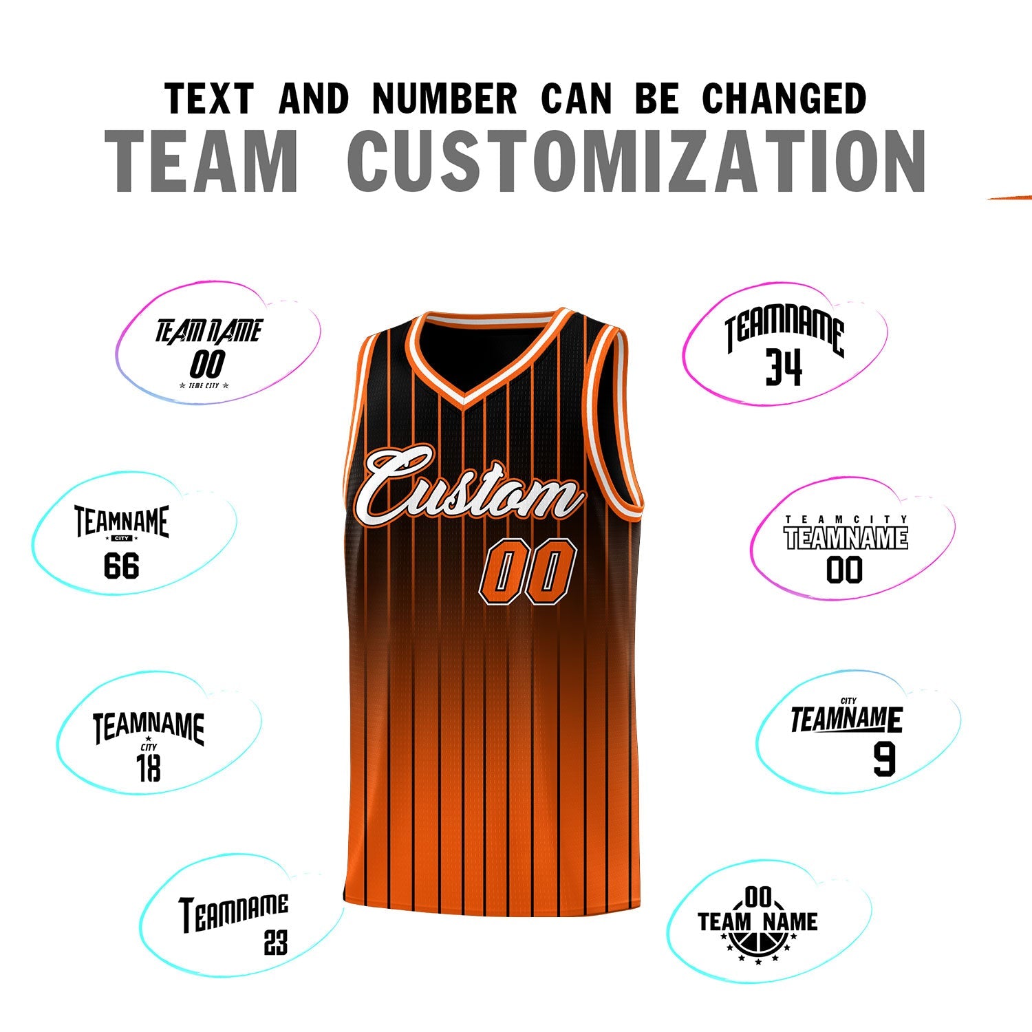 Custom Black Orange Gradient Fashion Sets Sports Stripe Uniform Basketball Jersey