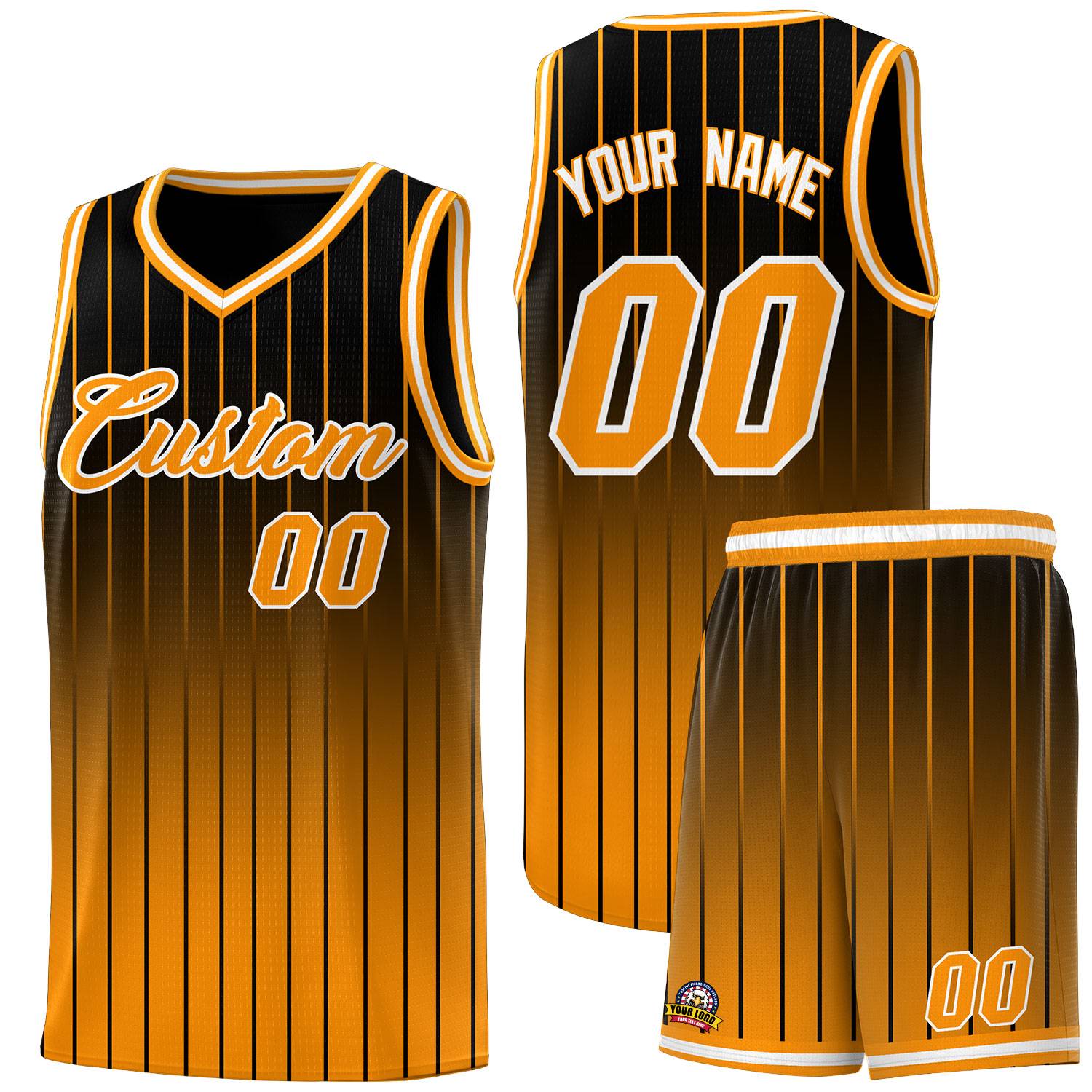 Custom Black Orange Gradient Fashion Sets Sports Stripe Uniform Basketball Jersey