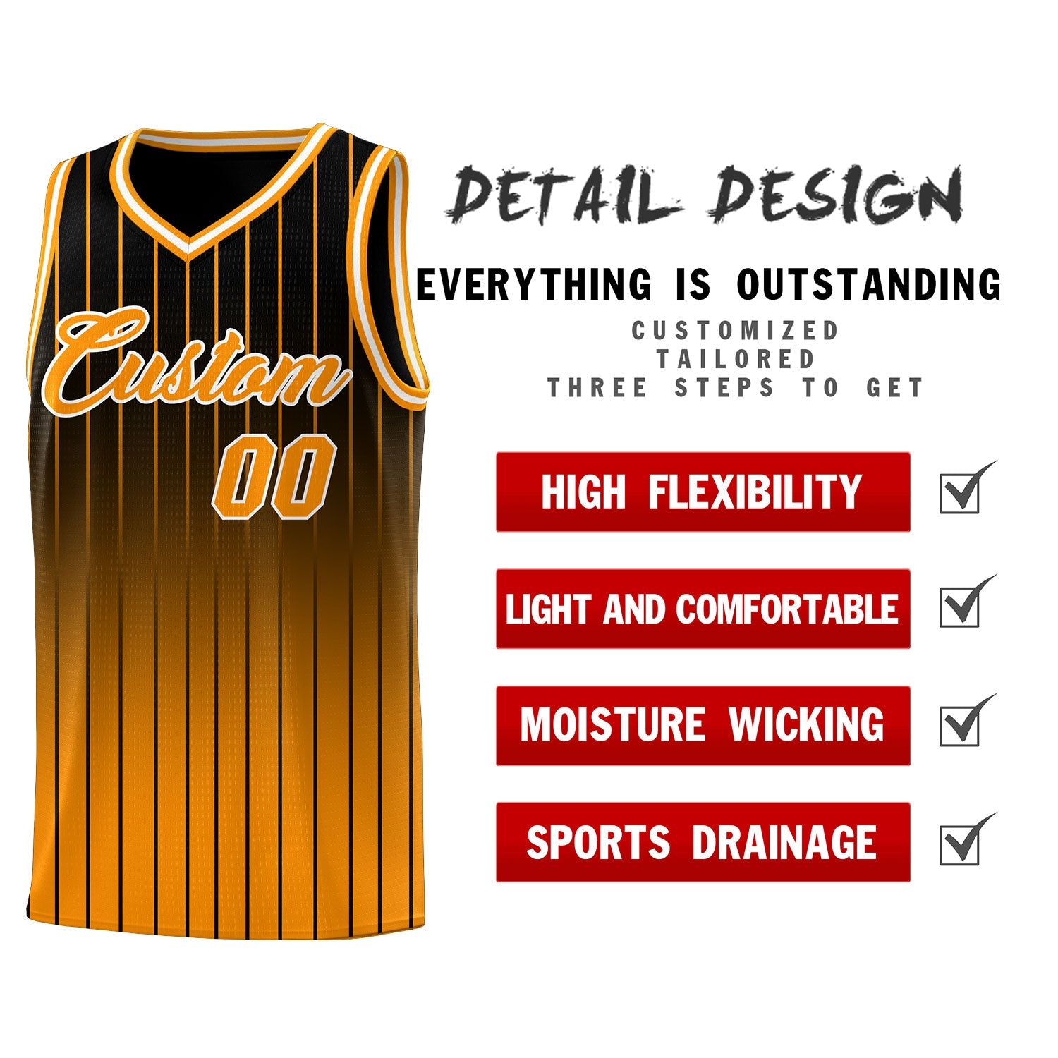 Custom Black Orange Gradient Fashion Sets Sports Stripe Uniform Basketball Jersey