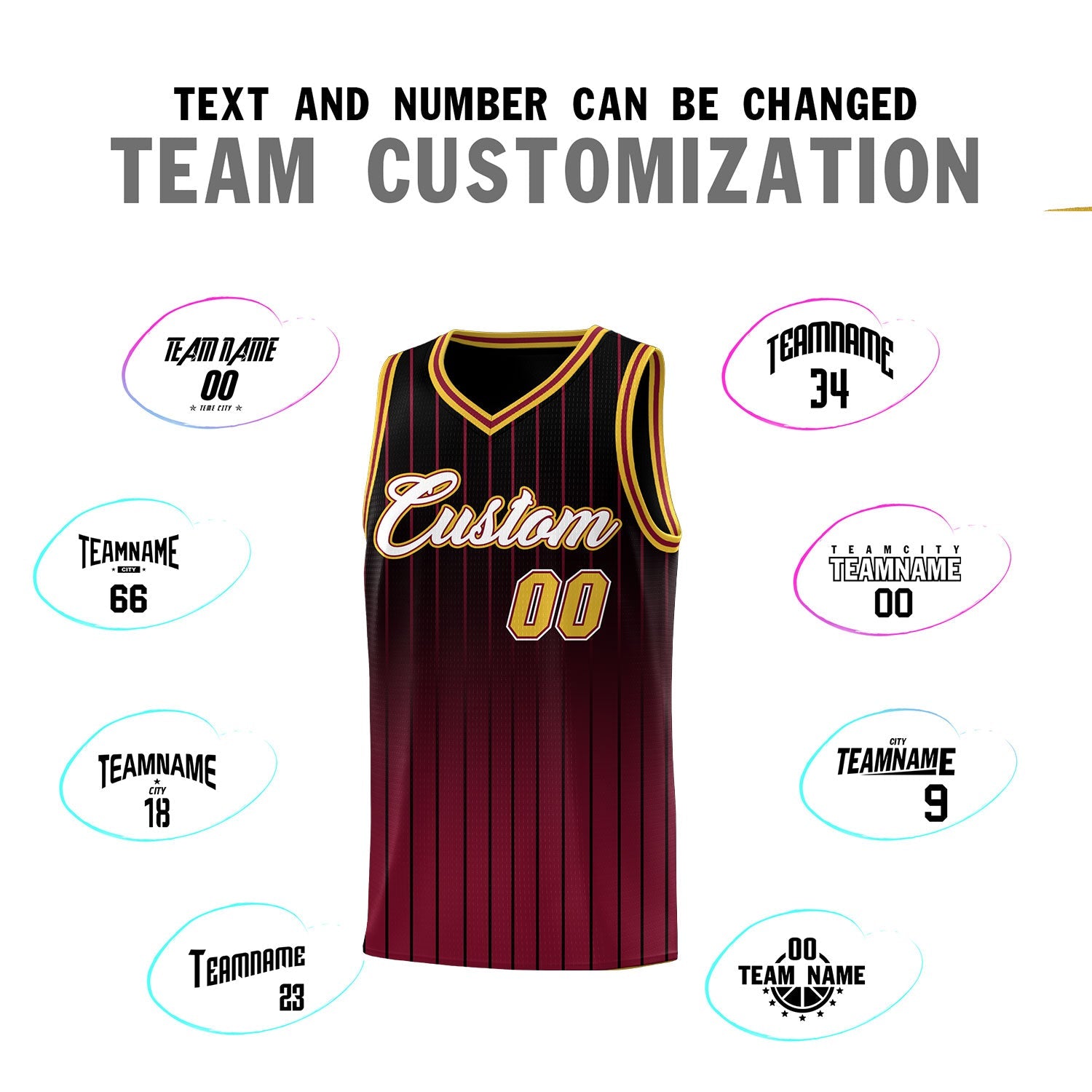 Custom Black Crimson Gradient Fashion Sets Sports Stripe Uniform Basketball Jersey