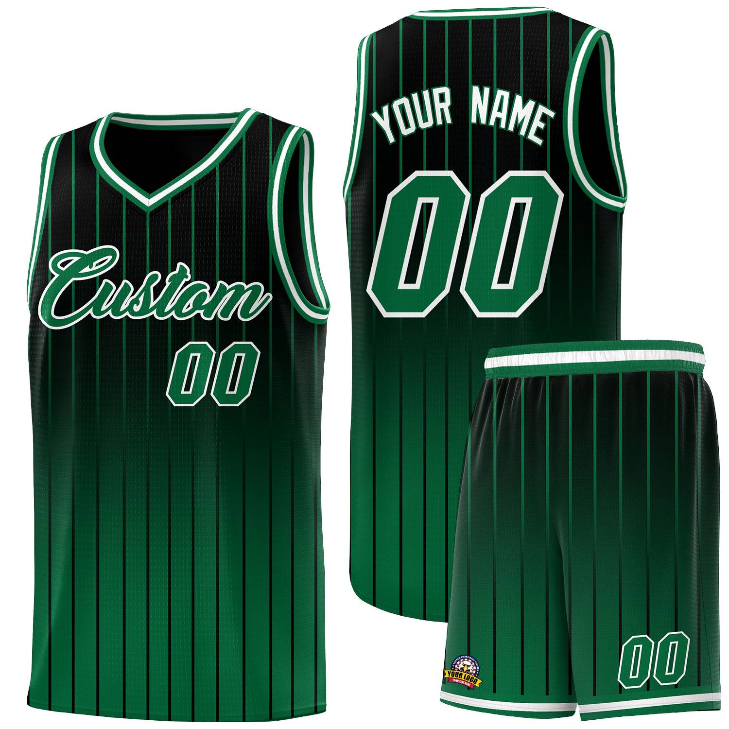 Custom Black Green Gradient Fashion Sets Sports Stripe Uniform Basketball Jersey