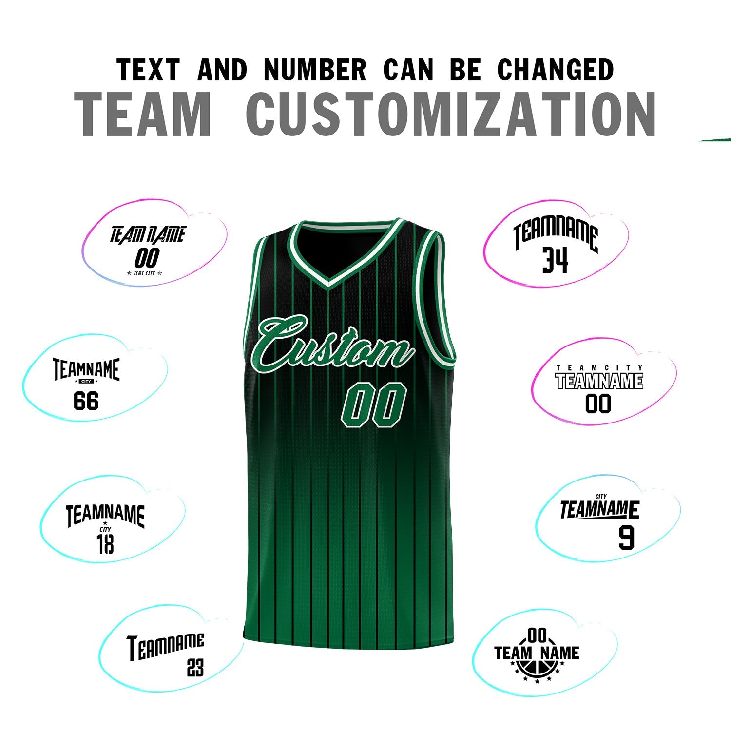 Custom Black Green Gradient Fashion Sets Sports Stripe Uniform Basketball Jersey