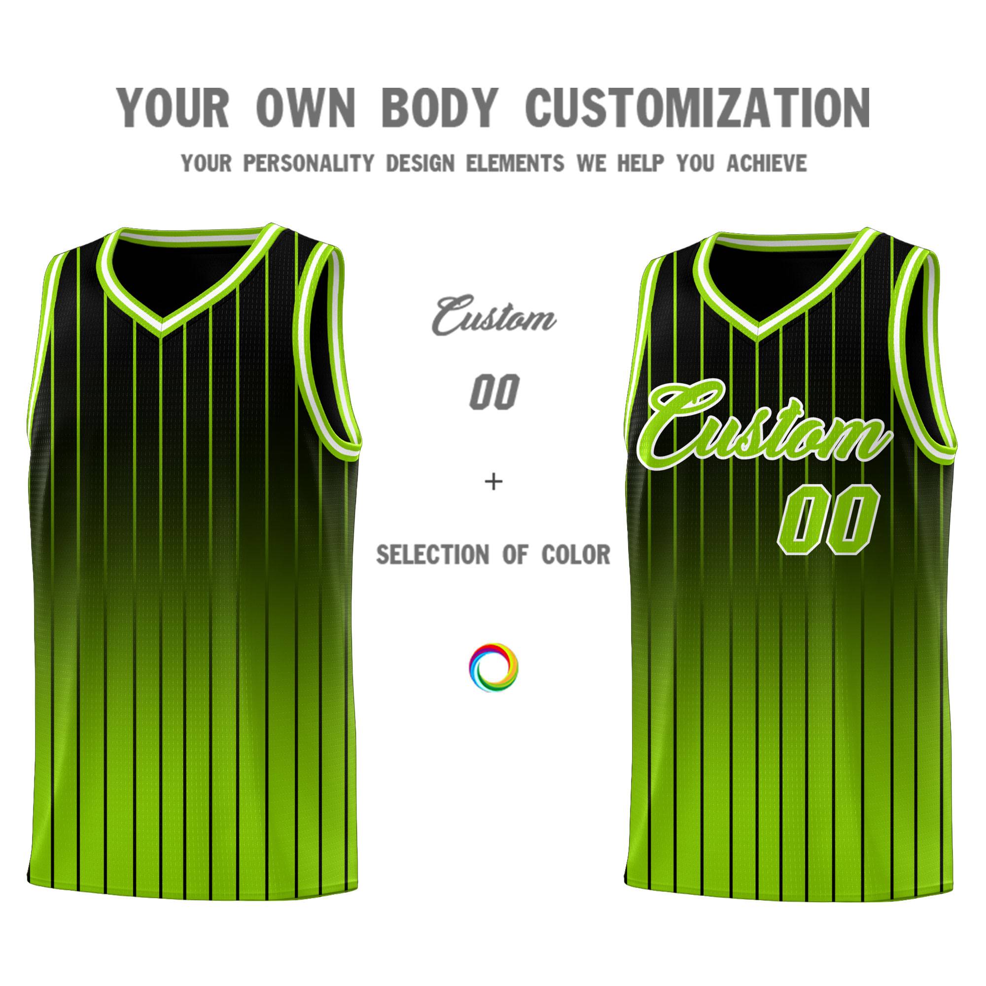 Custom Black Neon Green Gradient Fashion Sets Sports Stripe Uniform Basketball Jersey