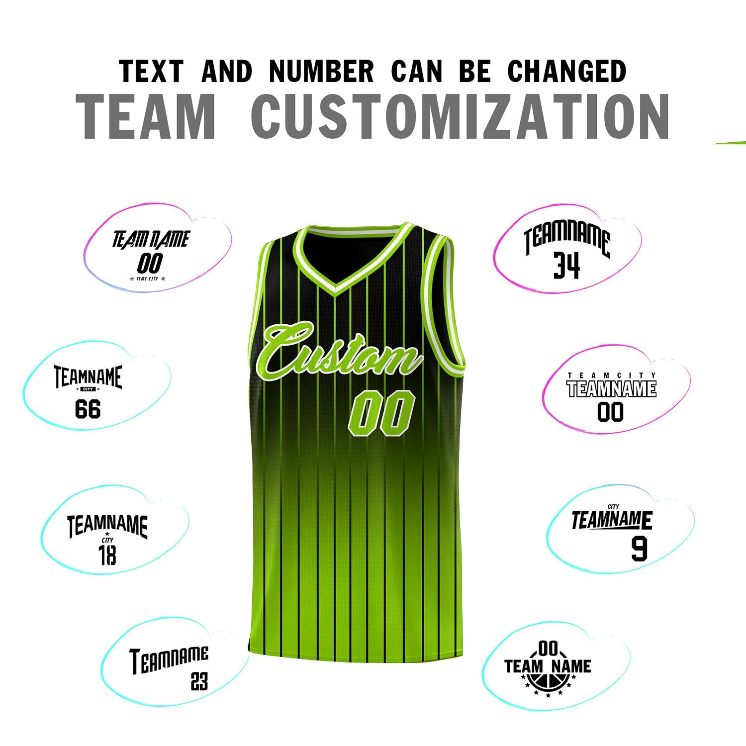 Custom Black Neon Green Gradient Fashion Sets Sports Stripe Uniform Basketball Jersey