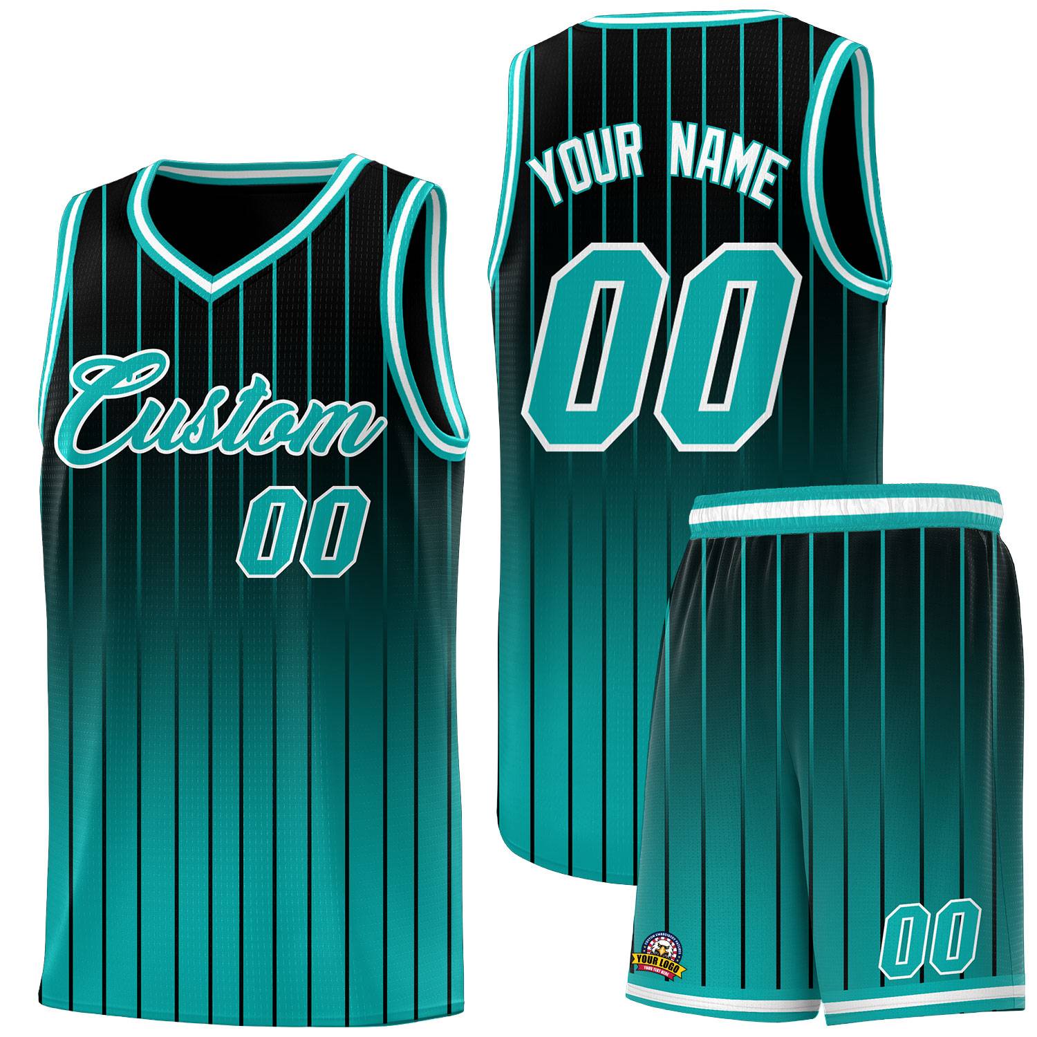 Custom Black Aqua Gradient Fashion Sets Sports Stripe Uniform Basketball Jersey