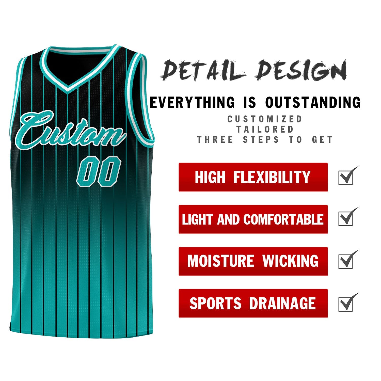 Custom Black Aqua Gradient Fashion Sets Sports Stripe Uniform Basketball Jersey