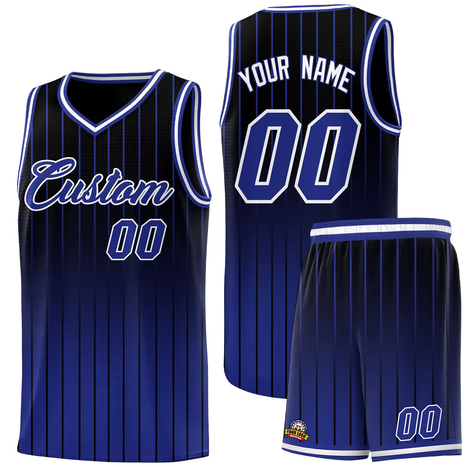 Custom Black Royal Gradient Fashion Sets Sports Stripe Uniform Basketball Jersey