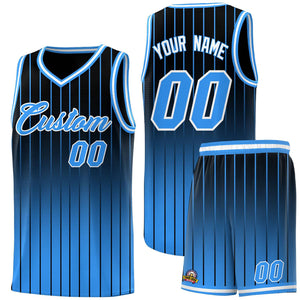 Custom Black Powder Blue Gradient Fashion Sets Sports Stripe Uniform Basketball Jersey