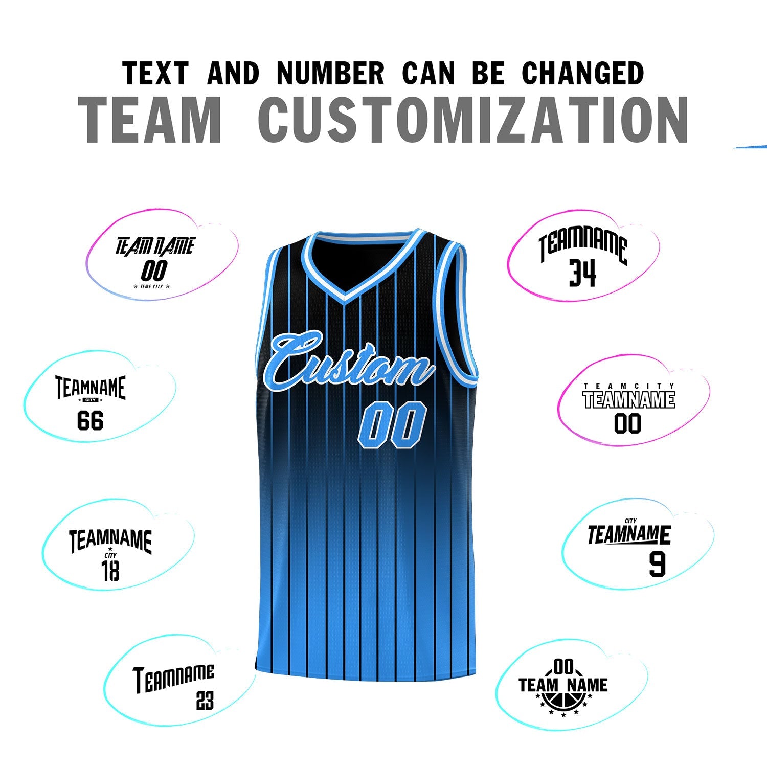 Custom Black Powder Blue Gradient Fashion Sets Sports Stripe Uniform Basketball Jersey