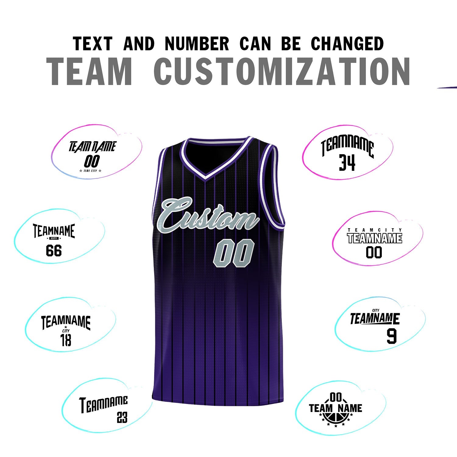 Custom Black Purple Gradient Fashion Sets Sports Stripe Uniform Basketball Jersey