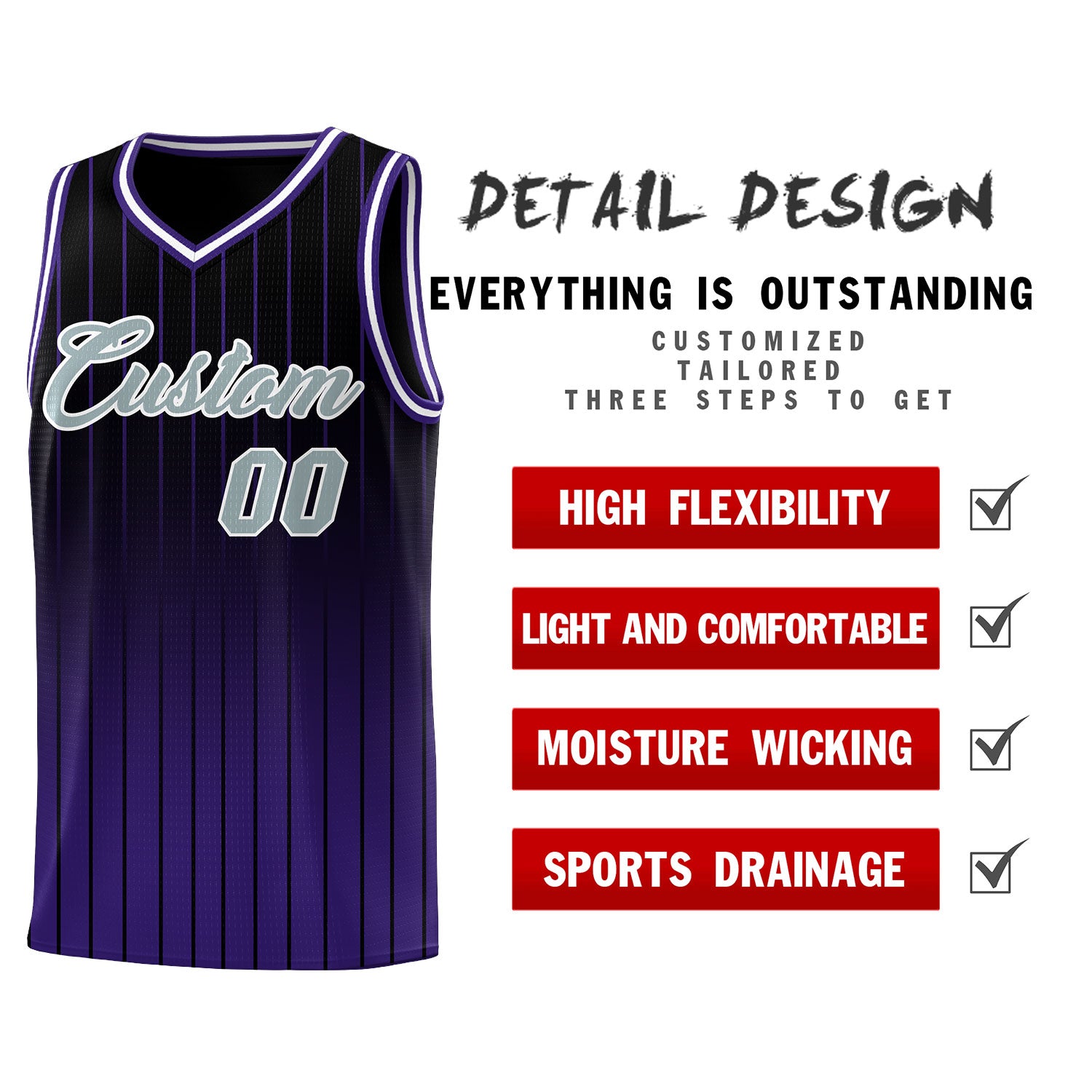 Custom Black Purple Gradient Fashion Sets Sports Stripe Uniform Basketball Jersey