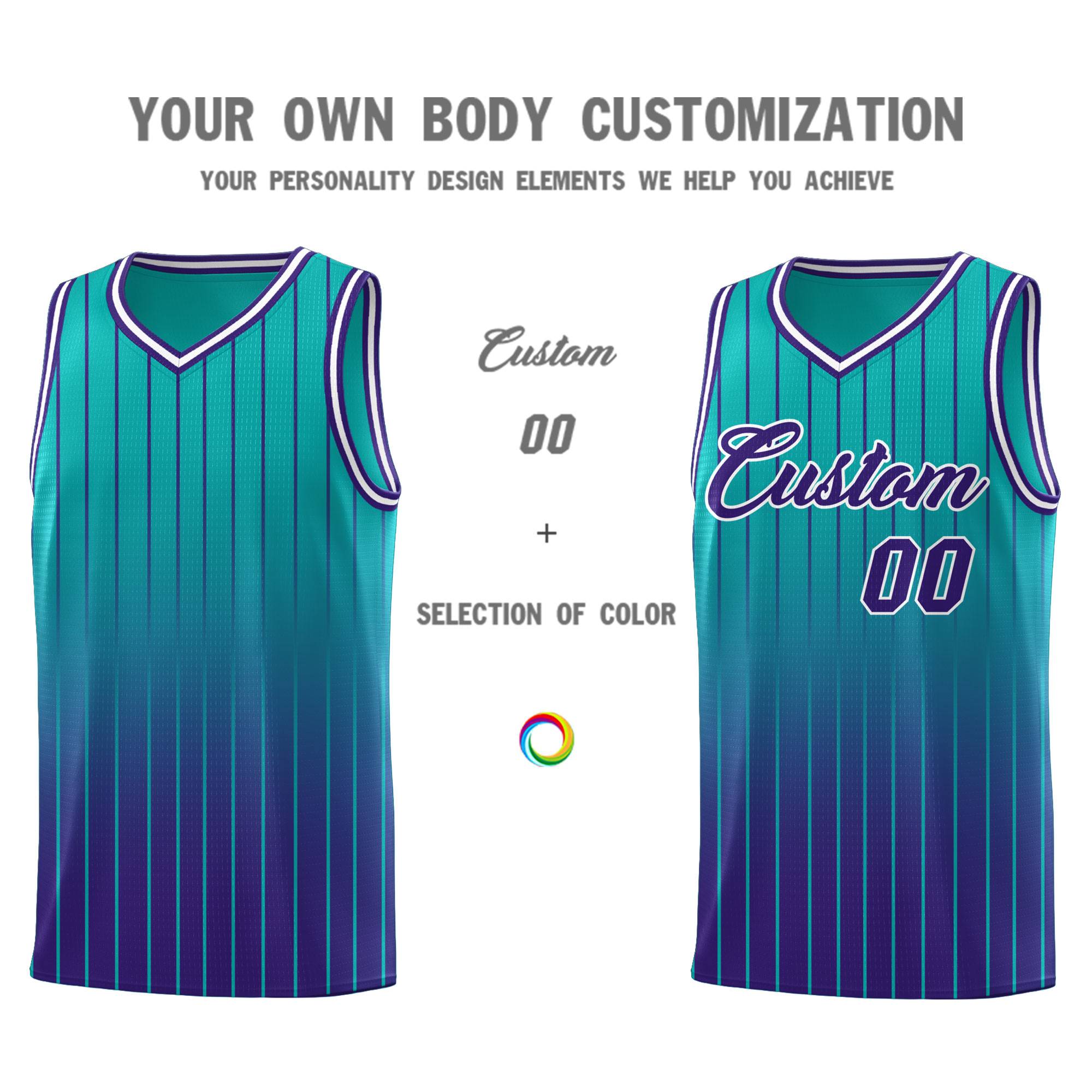 Custom Aqua Purple Gradient Fashion Sets Sports Stripe Uniform Basketball Jersey