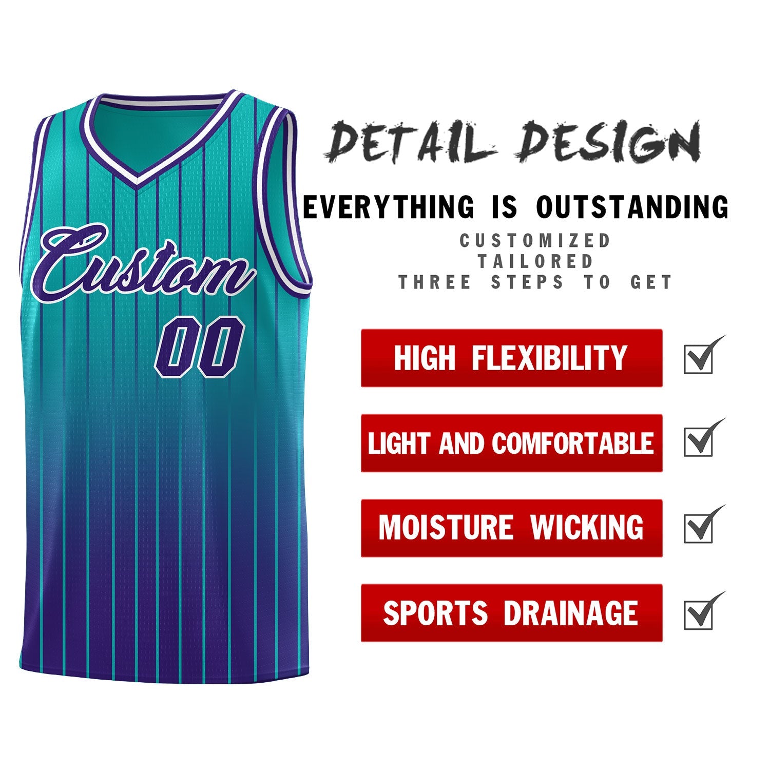 Custom Aqua Purple Gradient Fashion Sets Sports Stripe Uniform Basketball Jersey