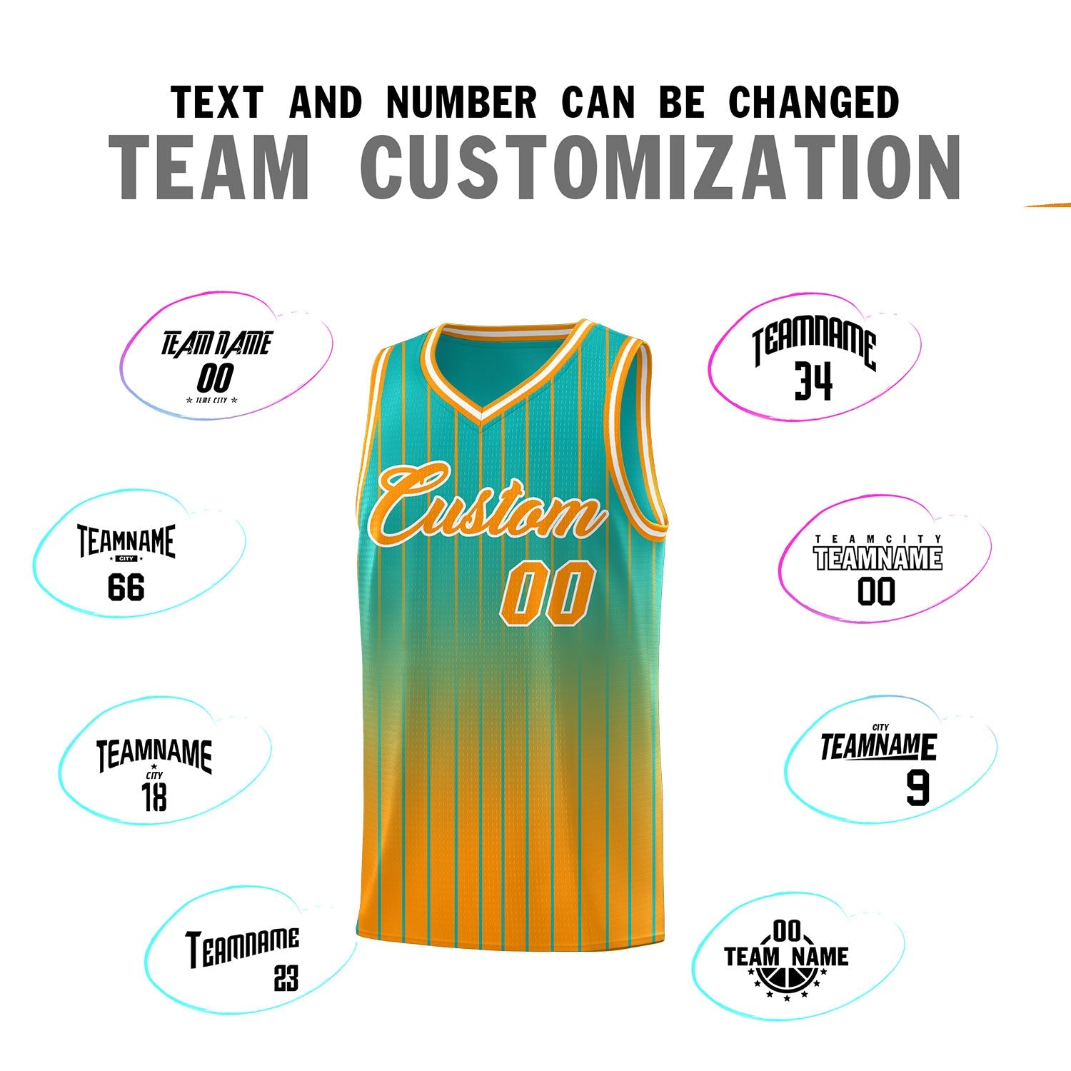 Custom Aqua Orange Gradient Fashion Sets Sports Stripe Uniform Basketball Jersey