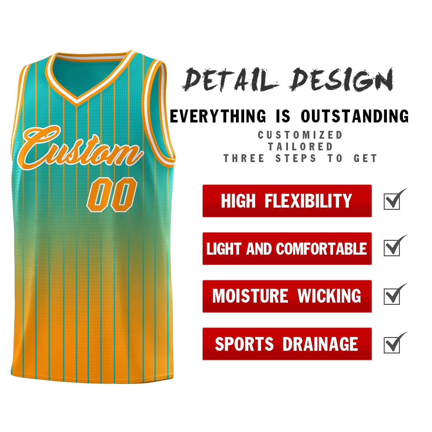 Custom Aqua Orange Gradient Fashion Sets Sports Stripe Uniform Basketball Jersey