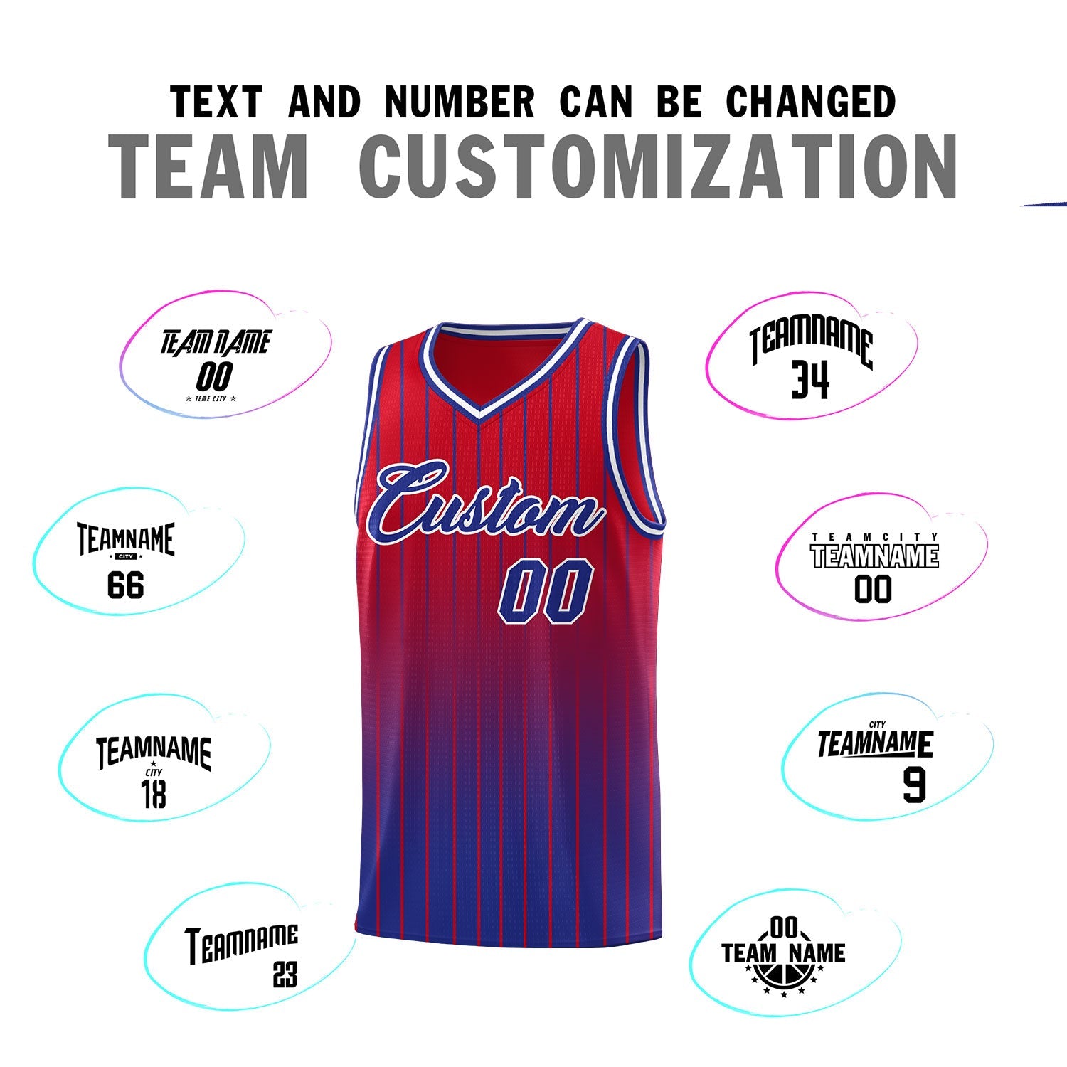 Custom Red Royal Gradient Fashion Sets Sports Stripe Uniform Basketball Jersey