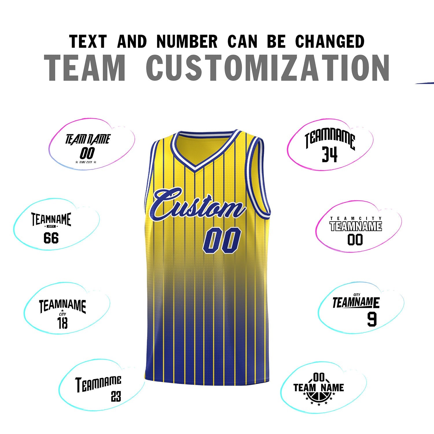 Custom Gold Royal Gradient Fashion Sets Sports Stripe Uniform Basketball Jersey