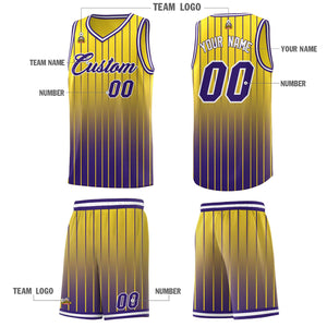 Custom Gold Purple Gradient Fashion Sets Sports Stripe Uniform Basketball Jersey