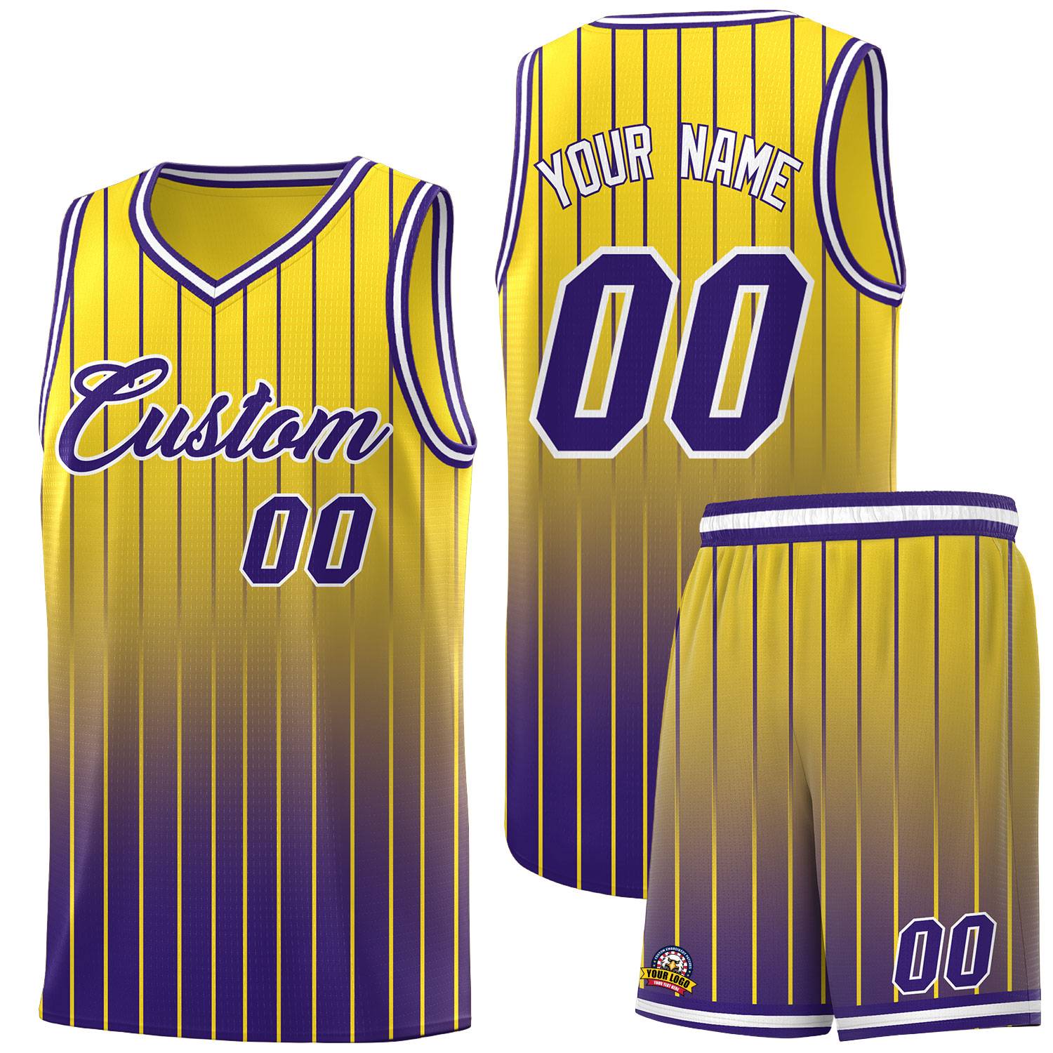 Custom Gold Purple Gradient Fashion Sets Sports Stripe Uniform Basketball Jersey