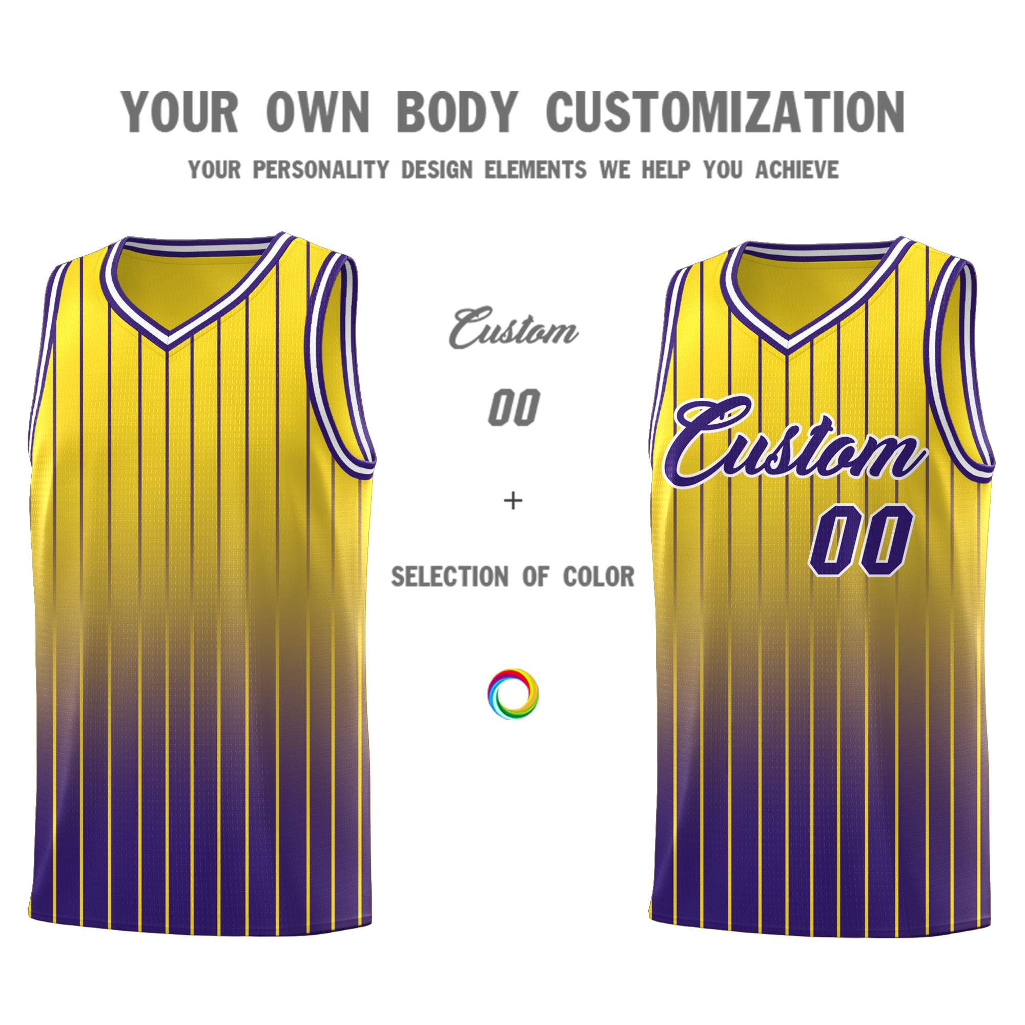 Custom Gold Purple Gradient Fashion Sets Sports Stripe Uniform Basketball Jersey