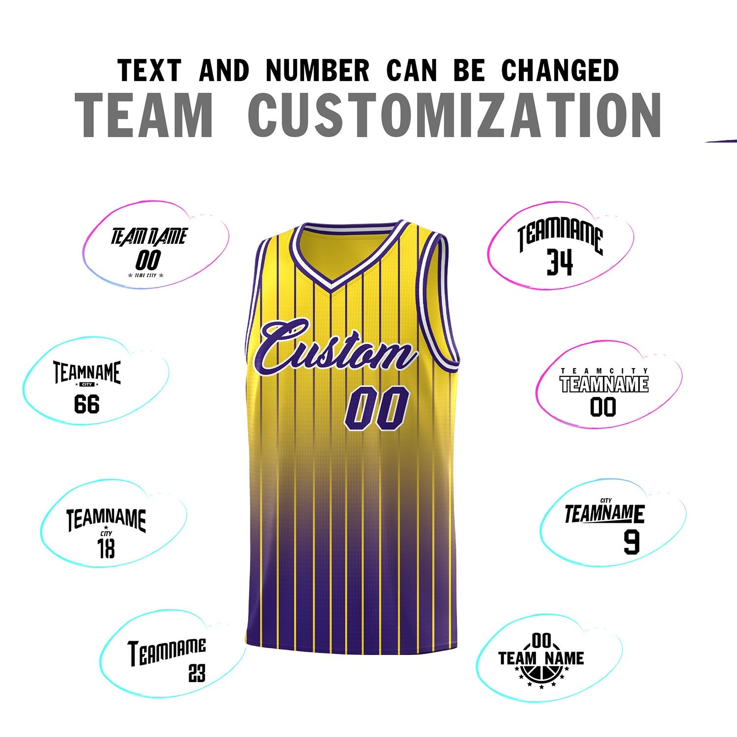 Custom Gold Purple Gradient Fashion Sets Sports Stripe Uniform Basketball Jersey