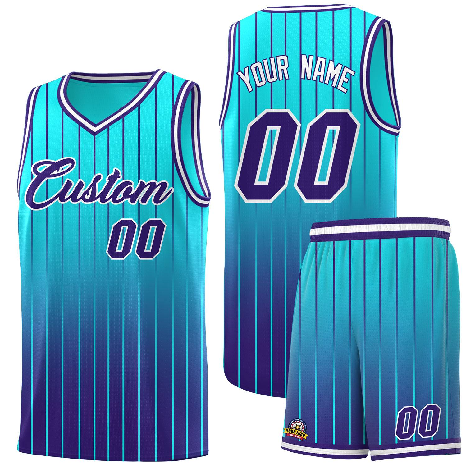 Custom Sky Blue Purple Gradient Fashion Sets Sports Stripe Uniform Basketball Jersey