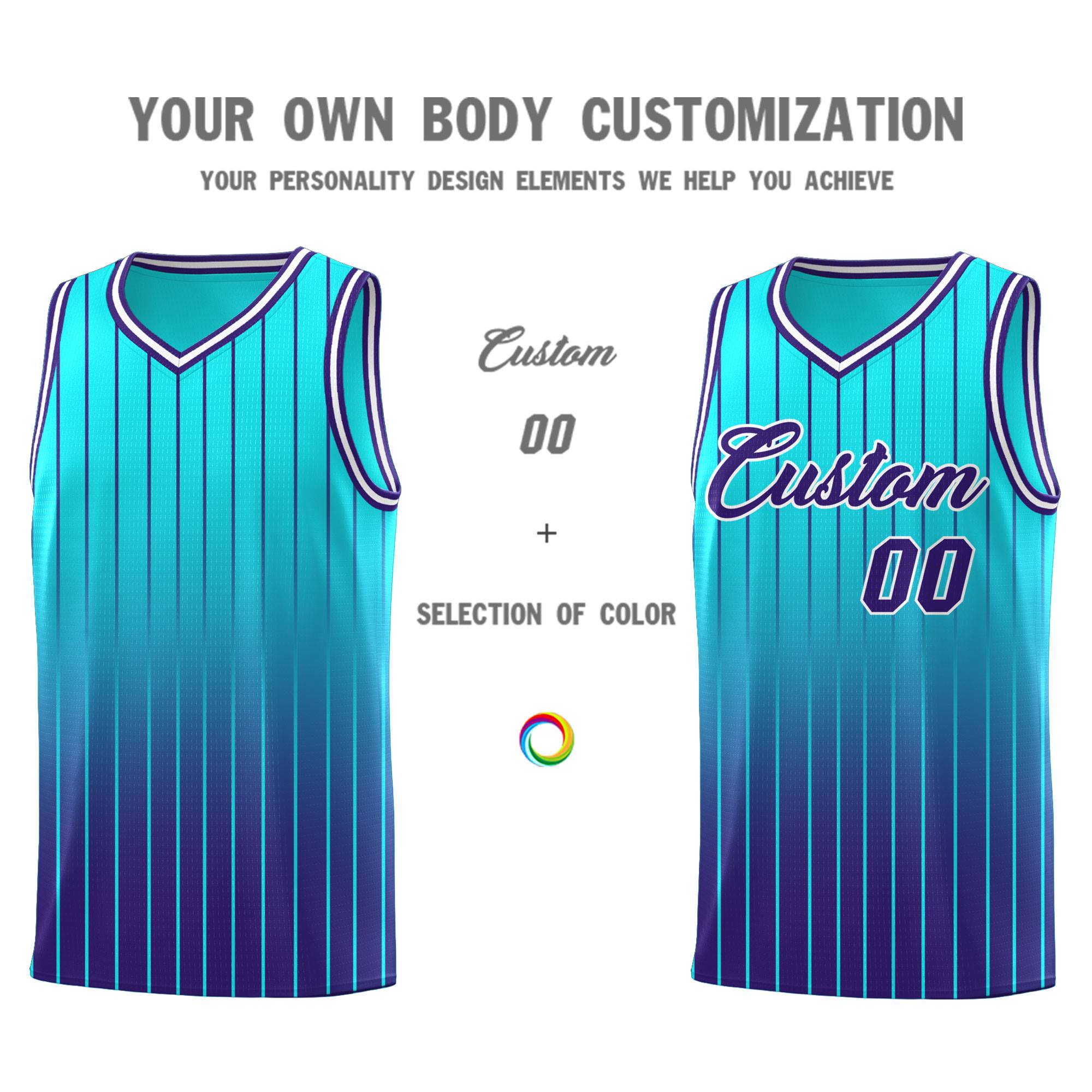 Custom Sky Blue Purple Gradient Fashion Sets Sports Stripe Uniform Basketball Jersey