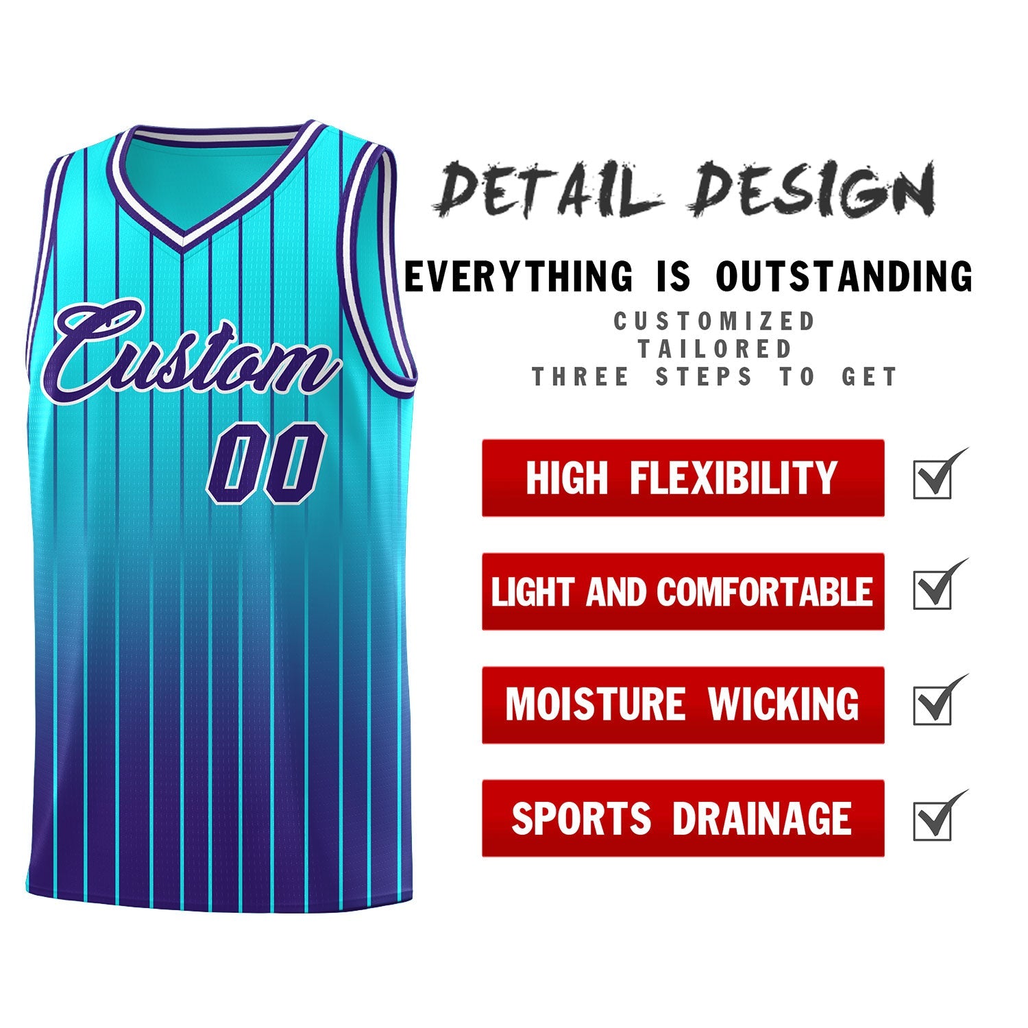 Custom Sky Blue Purple Gradient Fashion Sets Sports Stripe Uniform Basketball Jersey