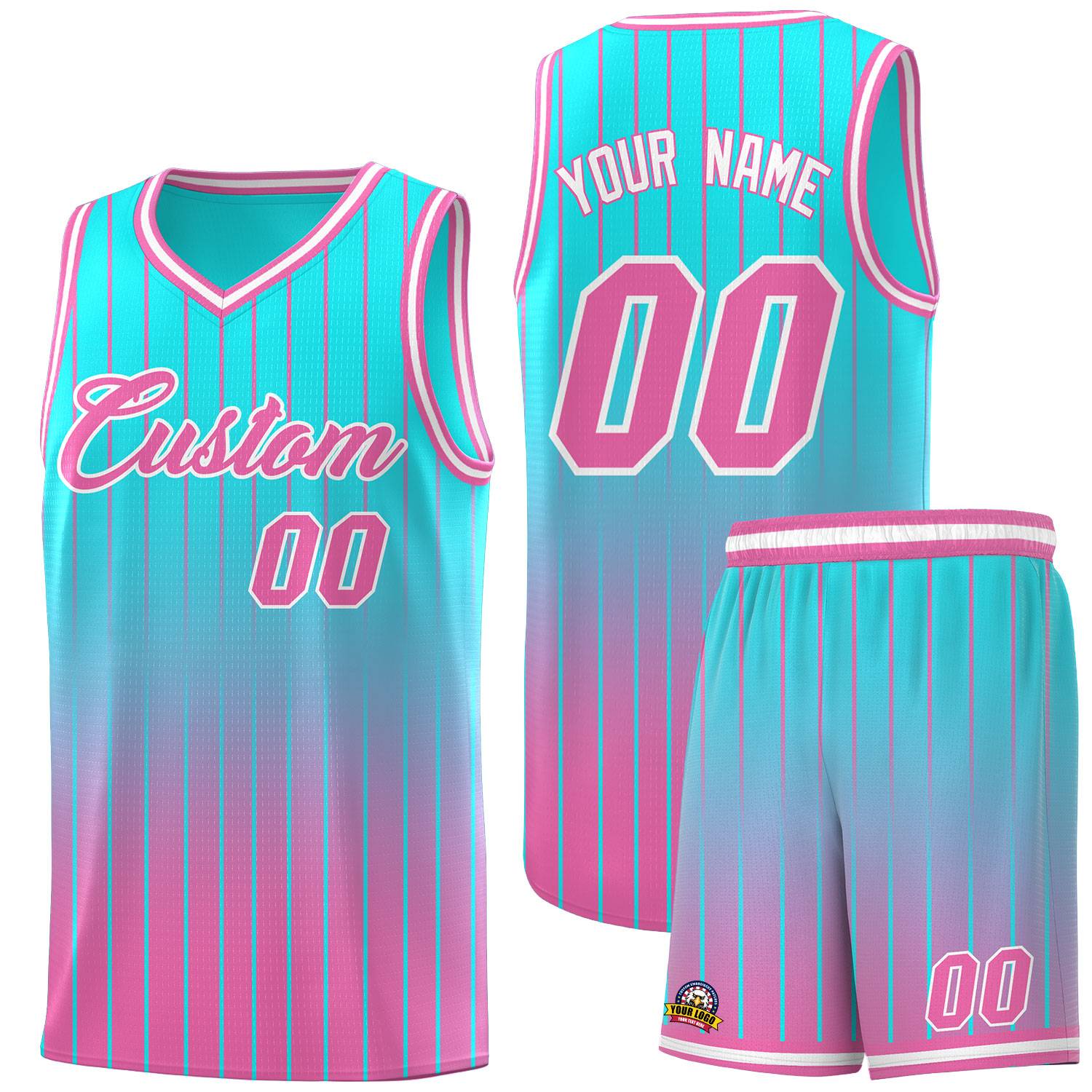 Custom Sky Blue Pink Gradient Fashion Sets Sports Stripe Uniform Basketball Jersey