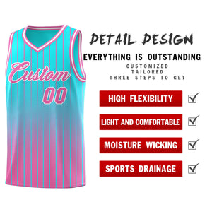 Custom Sky Blue Pink Gradient Fashion Sets Sports Stripe Uniform Basketball Jersey