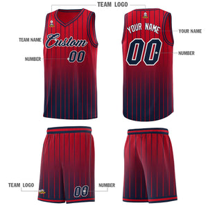 Custom Red Navy Gradient Fashion Sets Sports Stripe Uniform Basketball Jersey