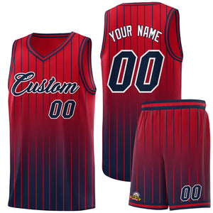 Custom Red Navy Gradient Fashion Sets Sports Stripe Uniform Basketball Jersey