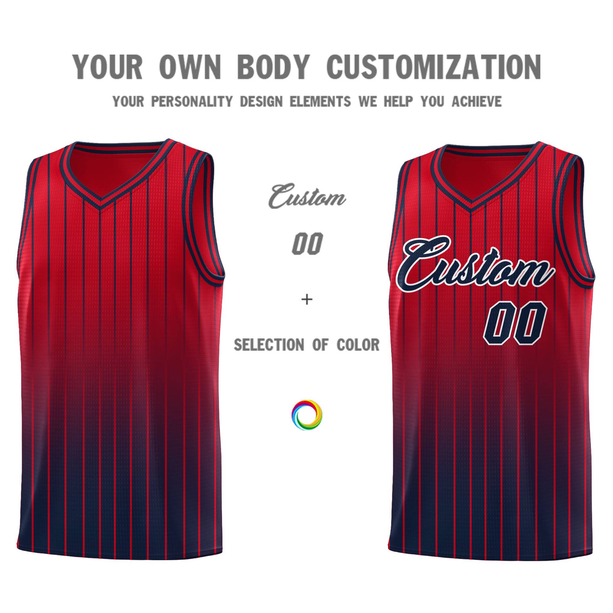 Custom Red Navy Gradient Fashion Sets Sports Stripe Uniform Basketball Jersey