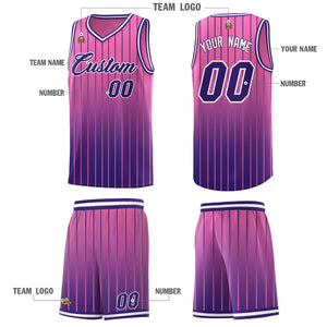 Custom Pink Purple Gradient Fashion Sets Sports Stripe Uniform Basketball Jersey