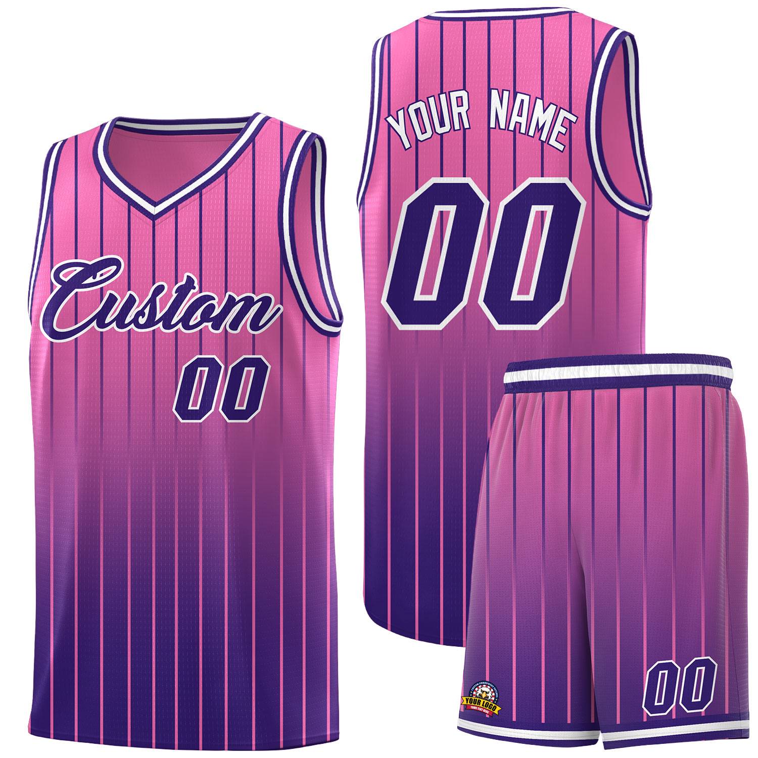 Custom Pink Purple Gradient Fashion Sets Sports Stripe Uniform Basketball Jersey