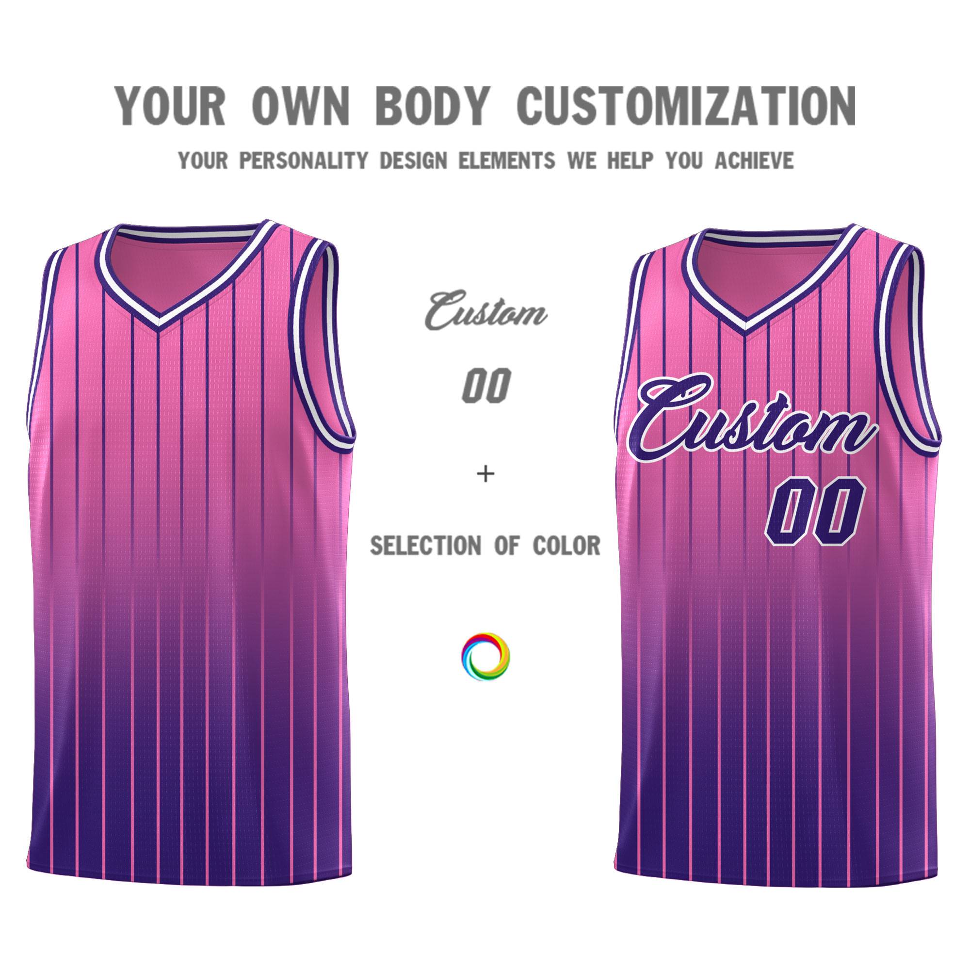 Custom Pink Purple Gradient Fashion Sets Sports Stripe Uniform Basketball Jersey