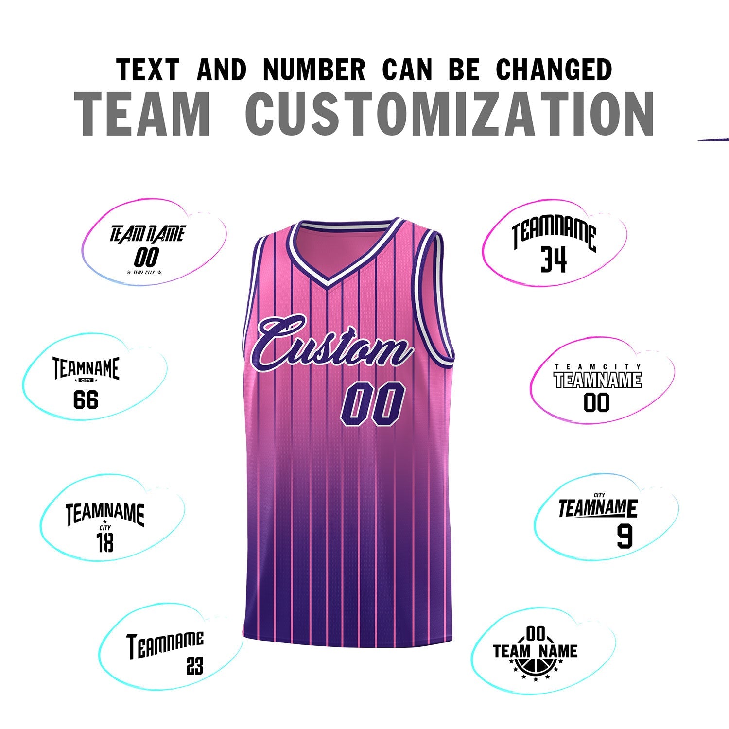 Custom Pink Purple Gradient Fashion Sets Sports Stripe Uniform Basketball Jersey