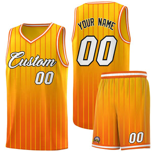 Custom Gold Orange Gradient Fashion Sets Sports Stripe Uniform Basketball Jersey