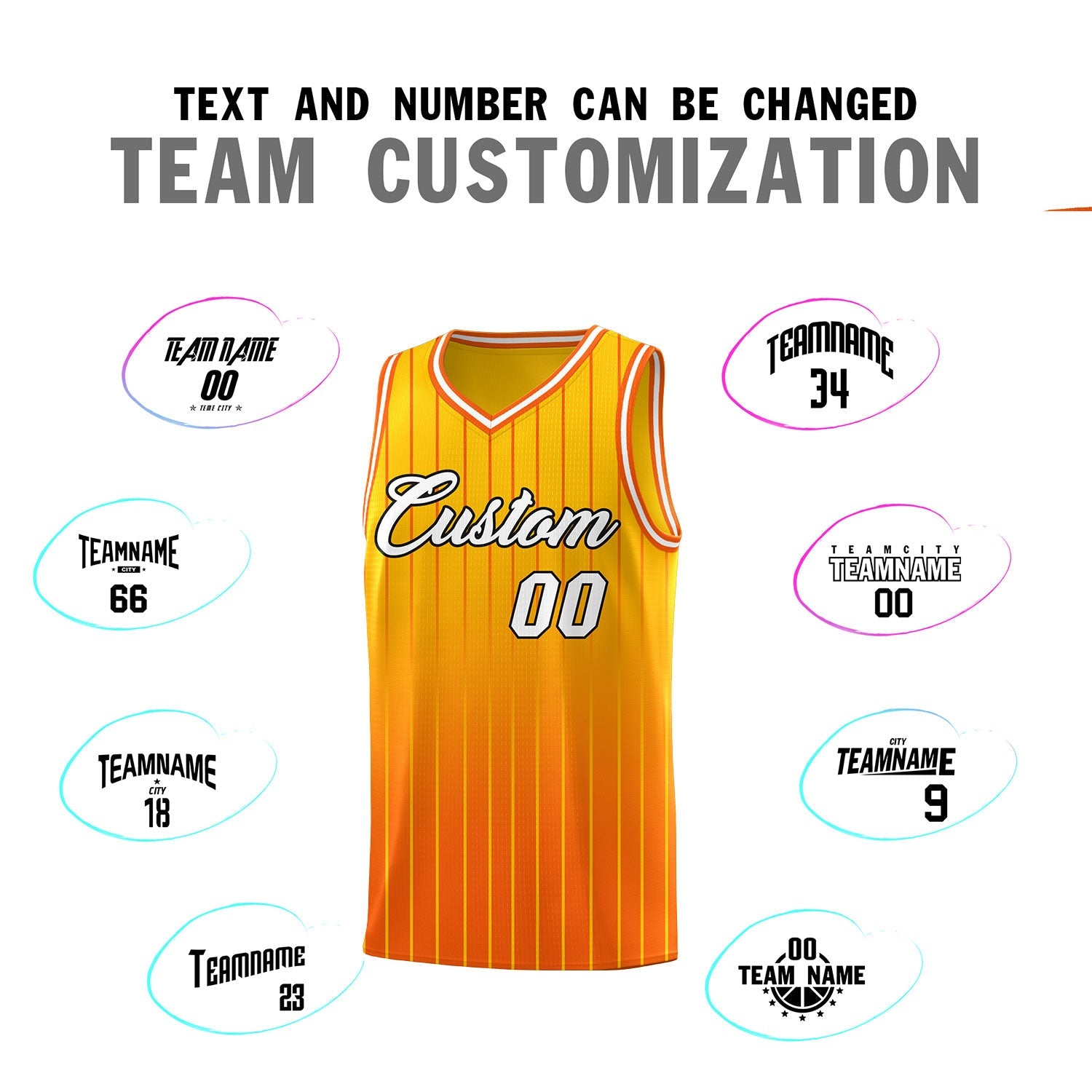 Custom Gold Orange Gradient Fashion Sets Sports Stripe Uniform Basketball Jersey