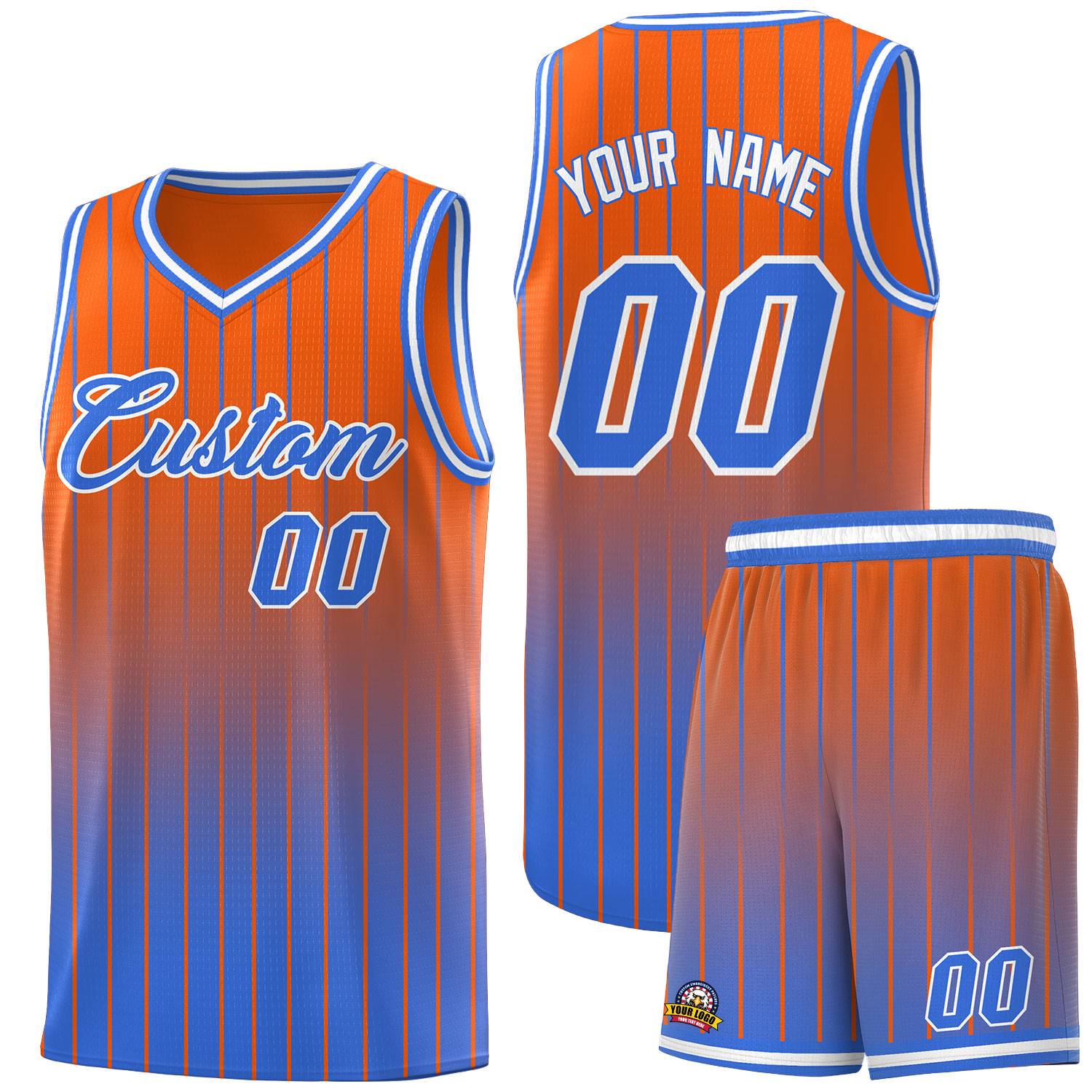 Custom Orange Powder Blue Gradient Fashion Sets Sports Stripe Uniform Basketball Jersey