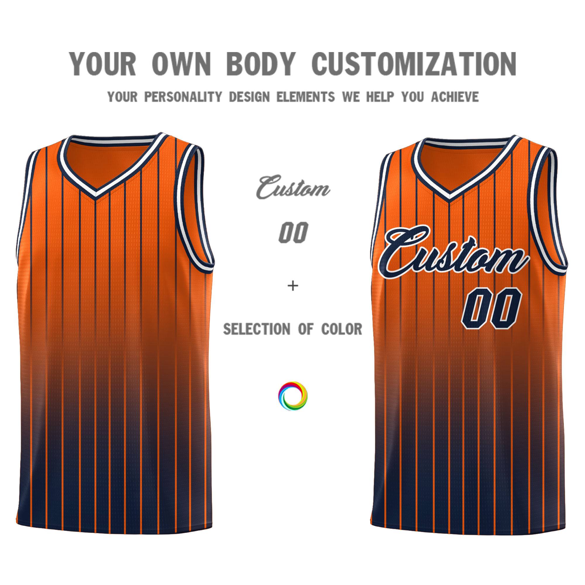 Custom Orange Navy Gradient Fashion Sets Sports Stripe Uniform Basketball Jersey